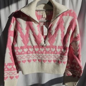 Jessica Simpson Pink and Cream Patterned Sweater